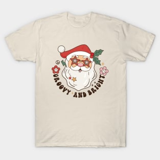 Funny Retro Groovy and Bright Santa Claus Christmas T-Shirt